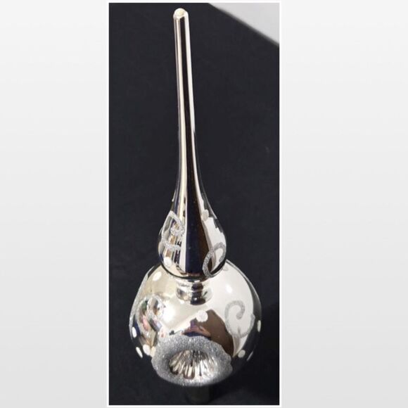 Vintage Christmas Tree Topper Silver Mirrored Glass With Glitter 10 Inch VTG - Picture 11 of 16